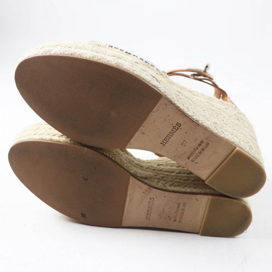 HERMES Sandals Main: Denim, Part: Leather Light Blue Natural TIVOLI Women 37 Used Authentic