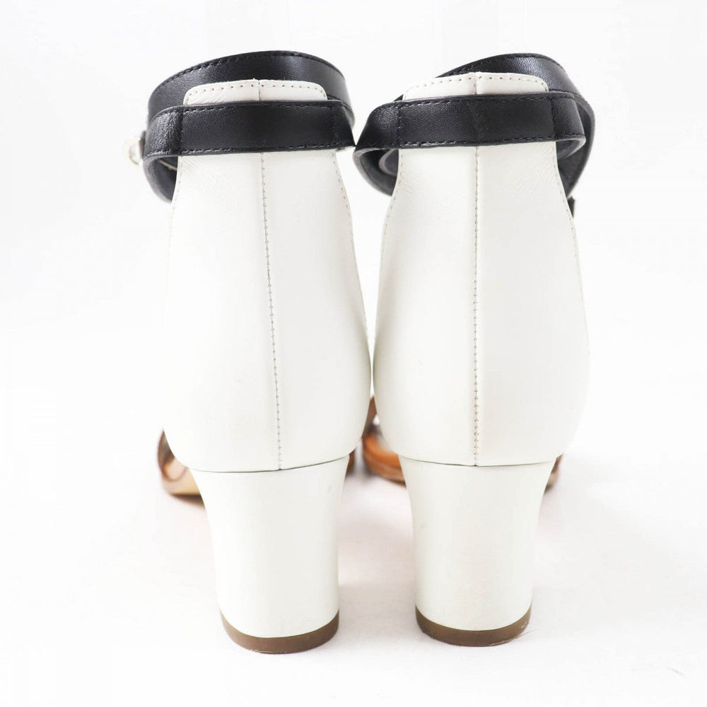 HERMES Sandals Main: Leather Brown black white Money Women 36.5 Used Authentic