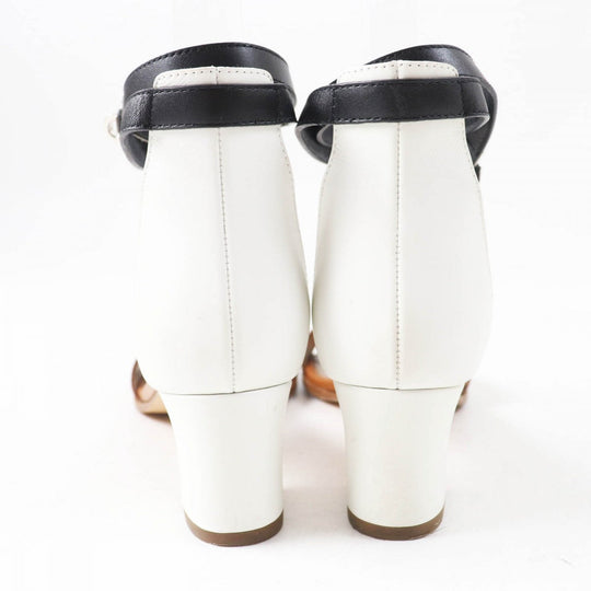 HERMES Sandals Main: Leather Brown black white Money Women 36.5 Used Authentic