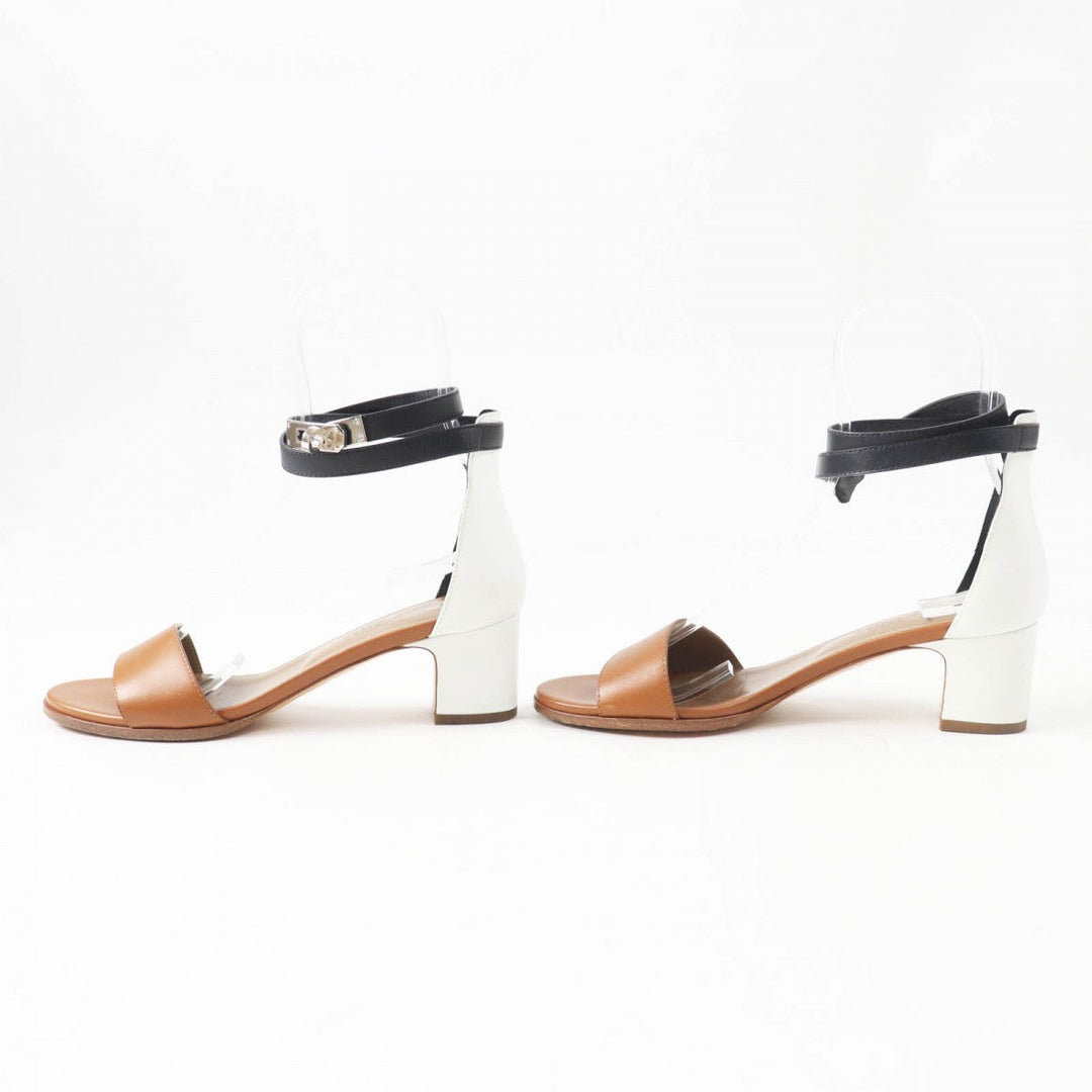 HERMES Sandals Main: Leather Brown black white Money Women 36.5 Used Authentic