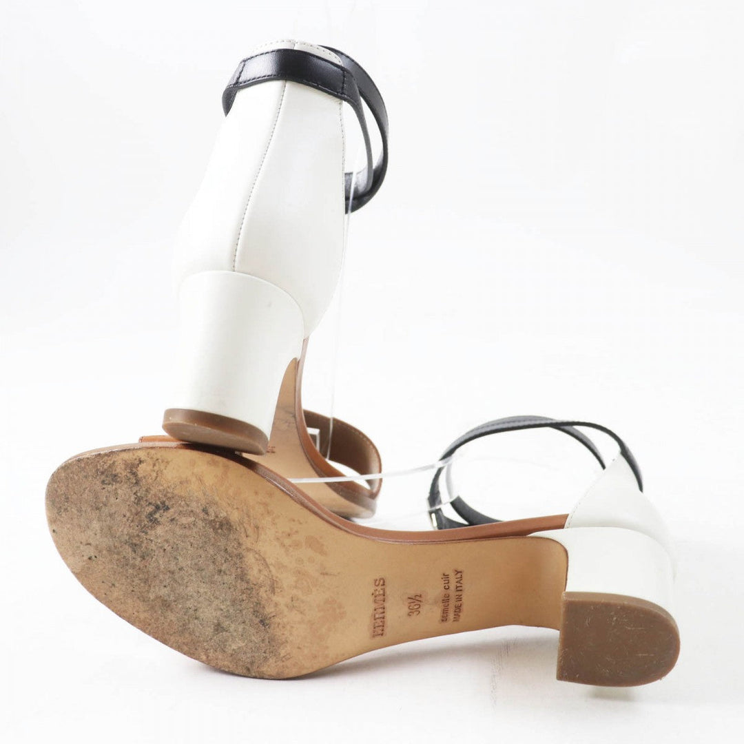 HERMES Sandals Main: Leather Brown black white Money Women 36.5 Used Authentic