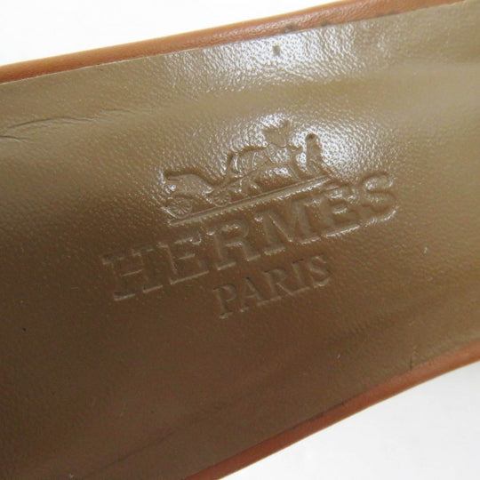 HERMES Sandals Main: Leather Brown black white Money Women 36.5 Used Authentic
