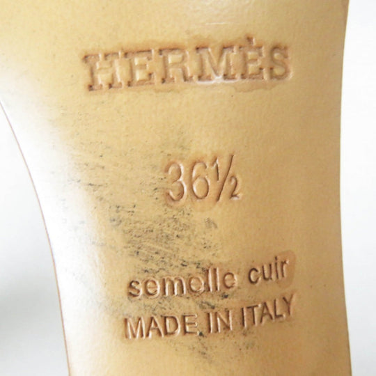 HERMES Sandals Main: Leather Brown black white Money Women 36.5 Used Authentic