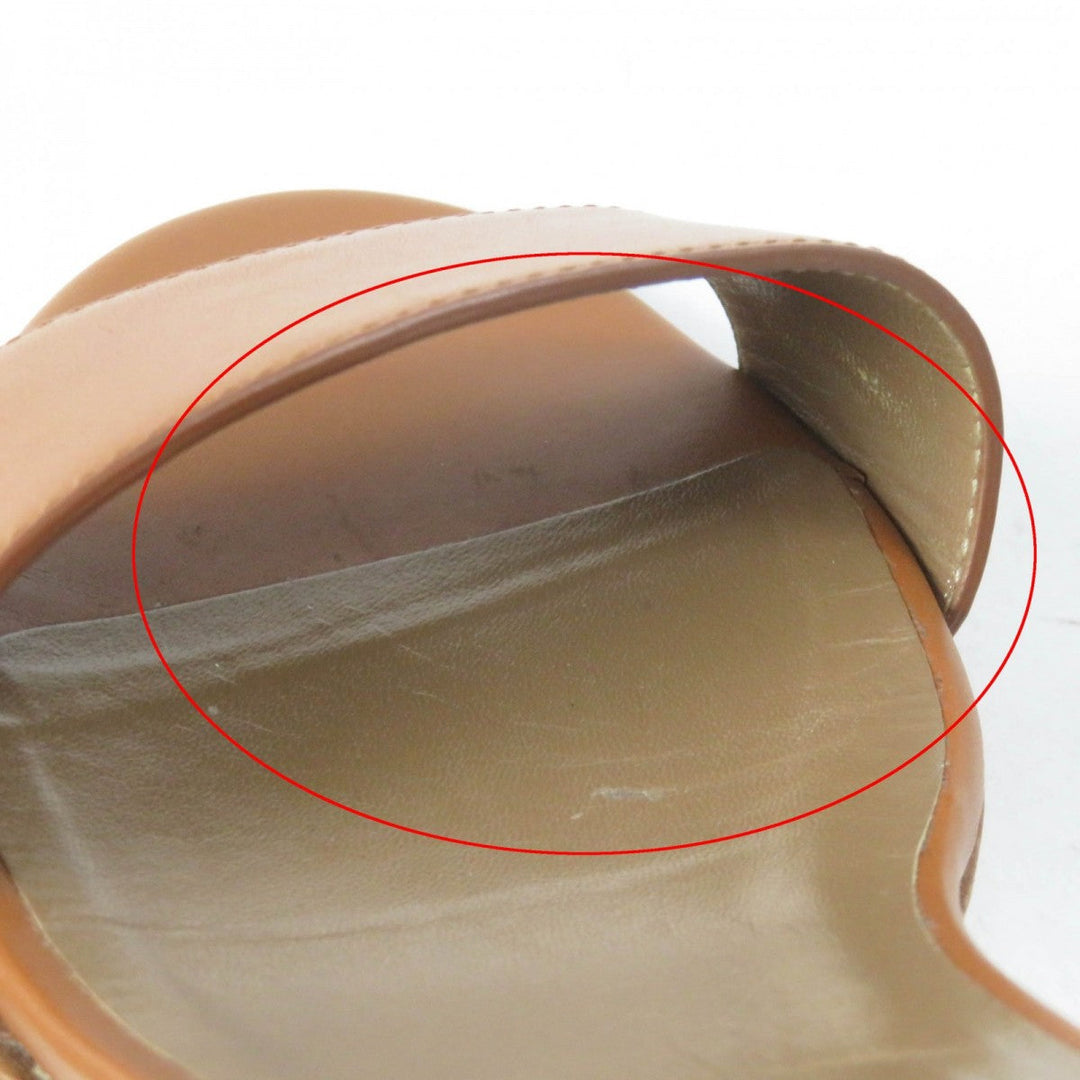 HERMES Sandals Main: Leather Brown black white Money Women 36.5 Used Authentic