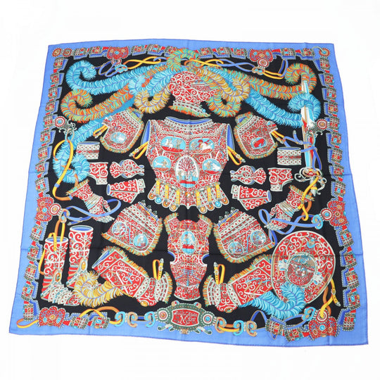 HERMES scarf Main: 65% cashmere, Main: 35% silk blue multi Carre140 SOUS LEGIDE DE MARS Women Used Authentic