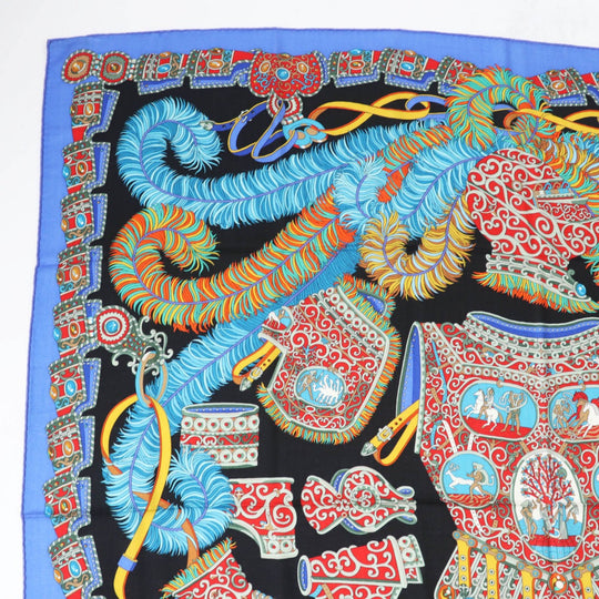 HERMES scarf Main: 65% cashmere, Main: 35% silk blue multi Carre140 SOUS LEGIDE DE MARS Women Used Authentic