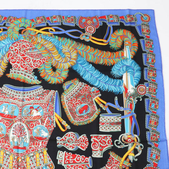 HERMES scarf Main: 65% cashmere, Main: 35% silk blue multi Carre140 SOUS LEGIDE DE MARS Women Used Authentic