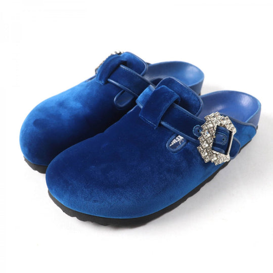 MANOLO BLAHNIK Mule Main: Velvet blue Billikenstock collaboration Boston Women 37 Used Authentic