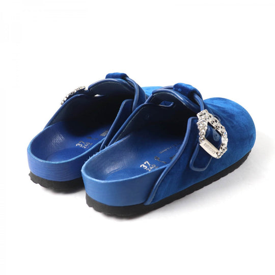 MANOLO BLAHNIK Mule Main: Velvet blue Billikenstock collaboration Boston Women 37 Used Authentic