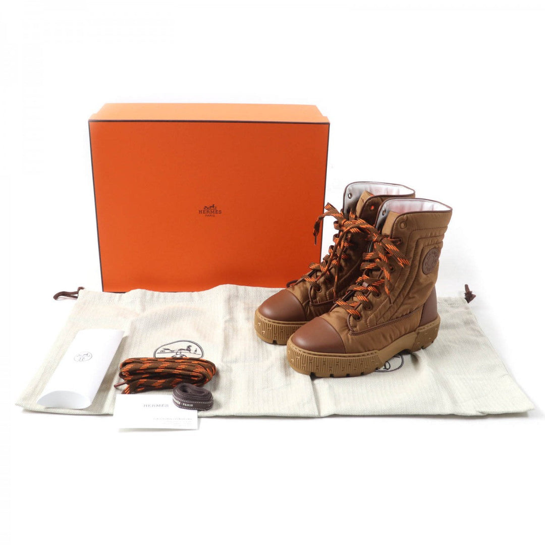 HERMES short boots H232064Z quilted parachute , chevre , rubber , Brown fresh Women 35.5 Used Authentic