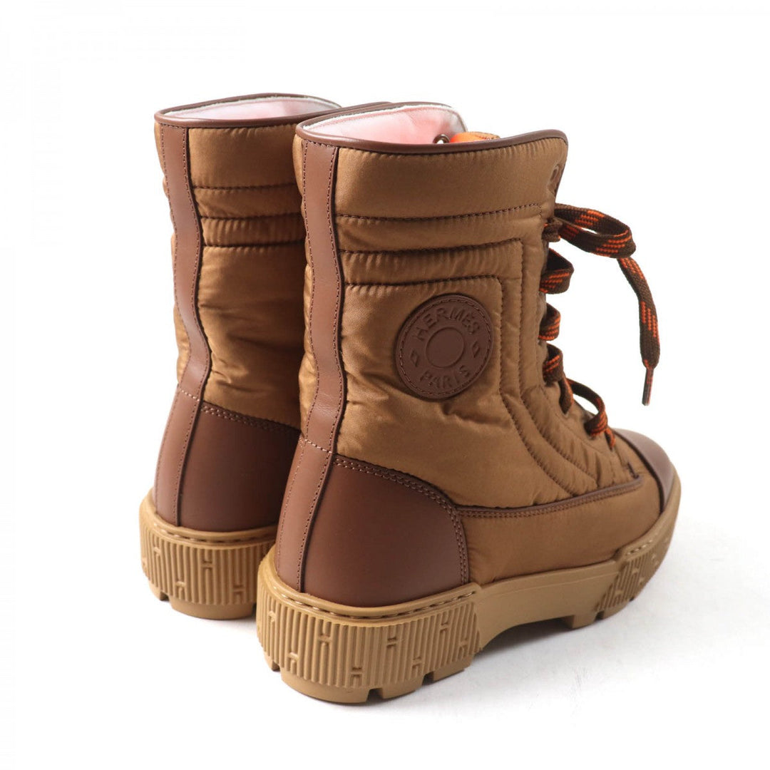 HERMES short boots H232064Z quilted parachute , chevre , rubber , Brown fresh Women 35.5 Used Authentic