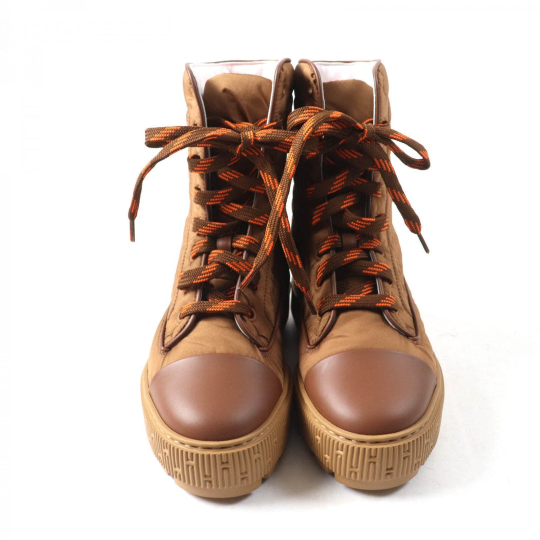 HERMES short boots H232064Z quilted parachute , chevre , rubber , Brown fresh Women 35.5 Used Authentic
