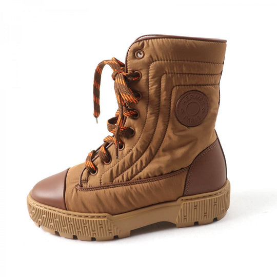 HERMES short boots H232064Z quilted parachute , chevre , rubber , Brown fresh Women 35.5 Used Authentic