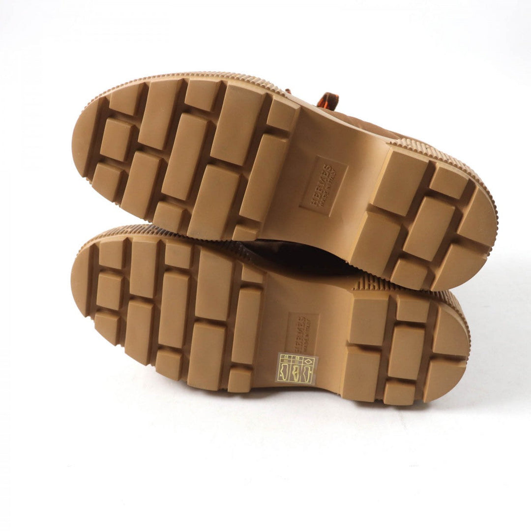 HERMES short boots H232064Z quilted parachute , chevre , rubber , Brown fresh Women 35.5 Used Authentic