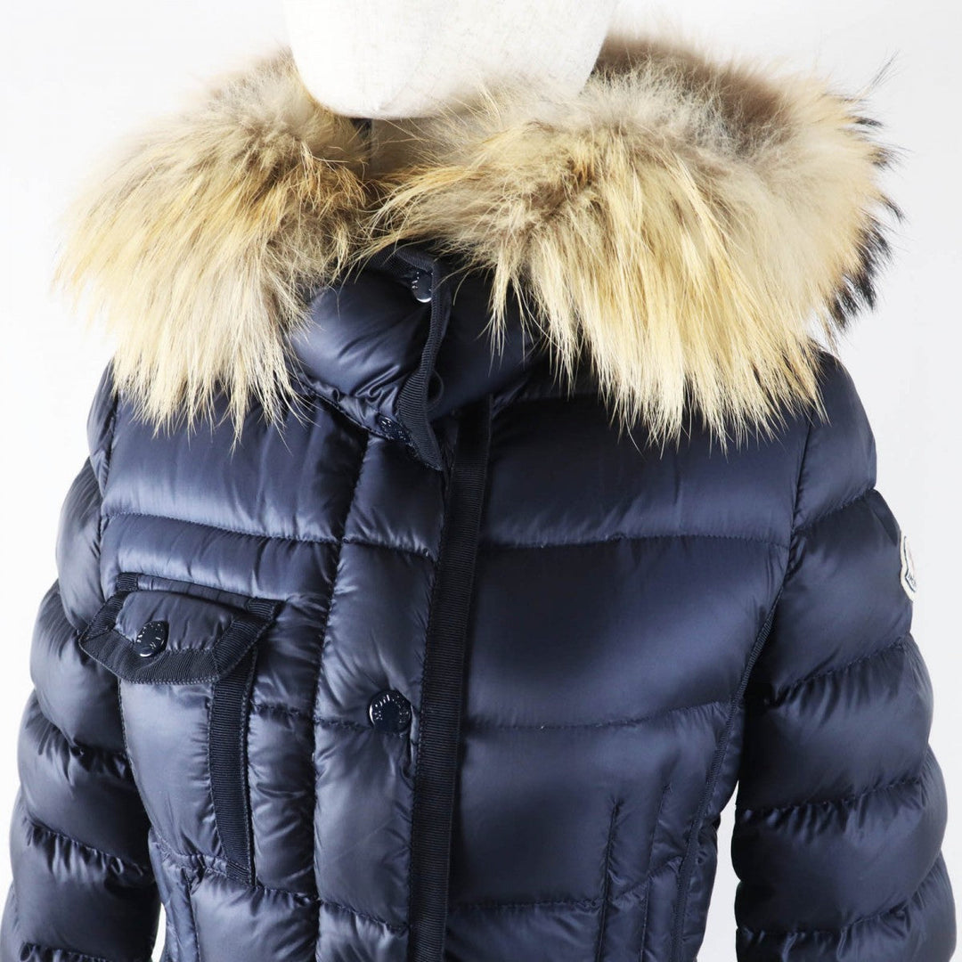 MONCLER down coat Main: 100% nylon, Lining: 100% nylon, Filling: 90% down, Filling: 10% feather, Fur: raccoon Navy HERMIFUR Women 00 Used Authentic