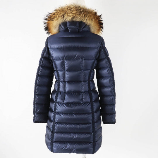 MONCLER down coat Main: 100% nylon, Lining: 100% nylon, Filling: 90% down, Filling: 10% feather, Fur: raccoon Navy HERMIFUR Women 00 Used Authentic