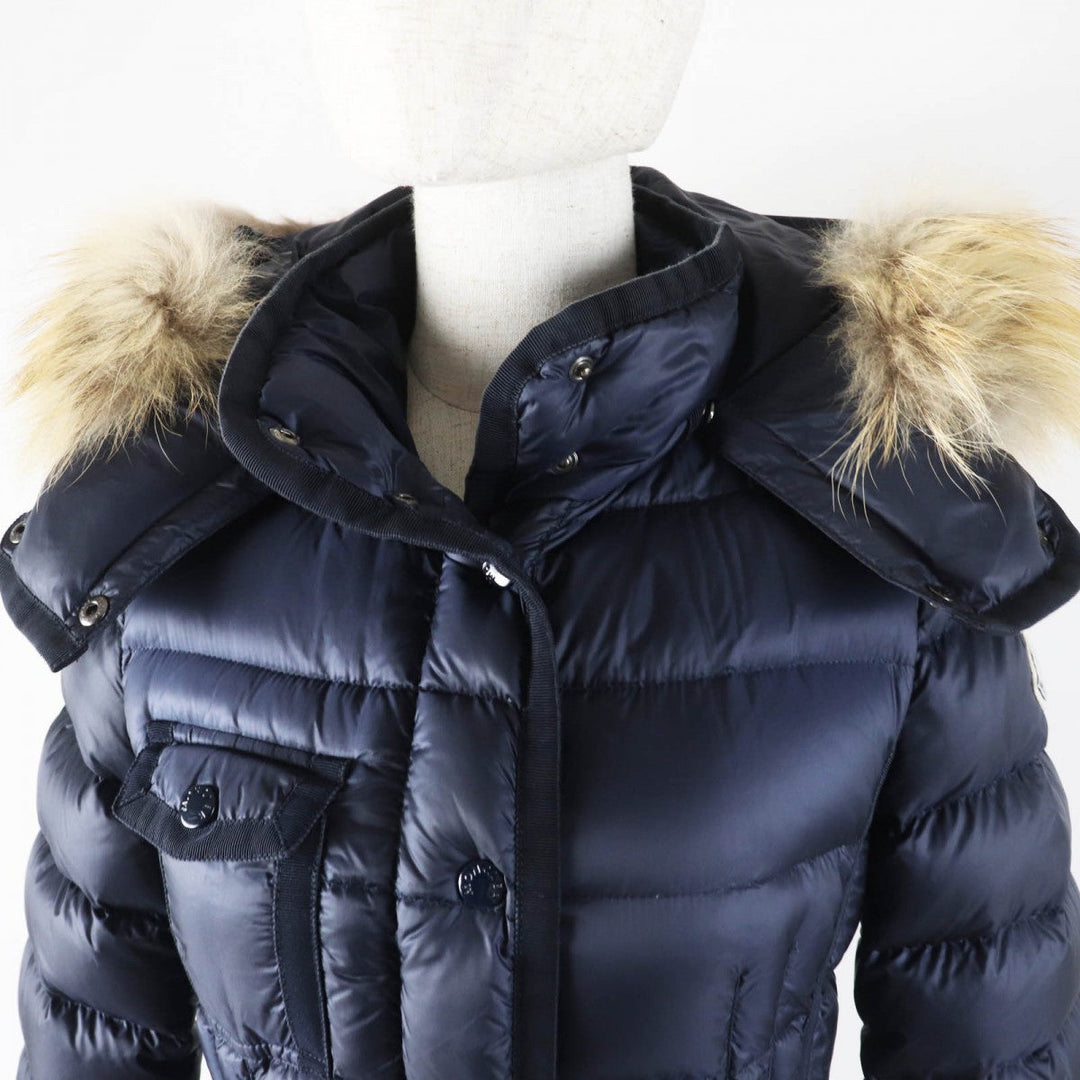 MONCLER down coat Main: 100% nylon, Lining: 100% nylon, Filling: 90% down, Filling: 10% feather, Fur: raccoon Navy HERMIFUR Women 00 Used Authentic