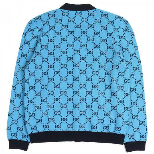 GUCCI cardigan 661156 Main: 54% wool, Main: 46% cotton, Part: 54% wool, Part: 43% cotton, Part: 2% polyurethane blue-black mens L Used Authentic