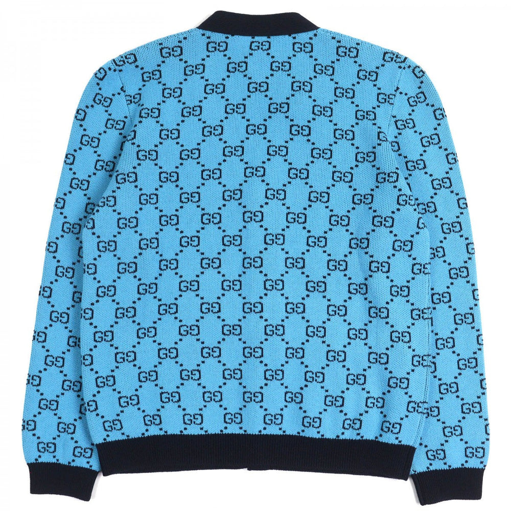GUCCI cardigan 661156 Main: 54% wool, Main: 46% cotton, Part: 54% wool, Part: 43% cotton, Part: 2% polyurethane blue-black mens L Used Authentic
