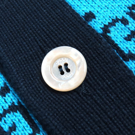 GUCCI cardigan 661156 Main: 54% wool, Main: 46% cotton, Part: 54% wool, Part: 43% cotton, Part: 2% polyurethane blue-black mens L Used Authentic