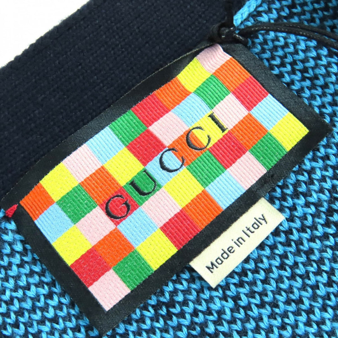 GUCCI cardigan 661156 Main: 54% wool, Main: 46% cotton, Part: 54% wool, Part: 43% cotton, Part: 2% polyurethane blue-black mens L Used Authentic