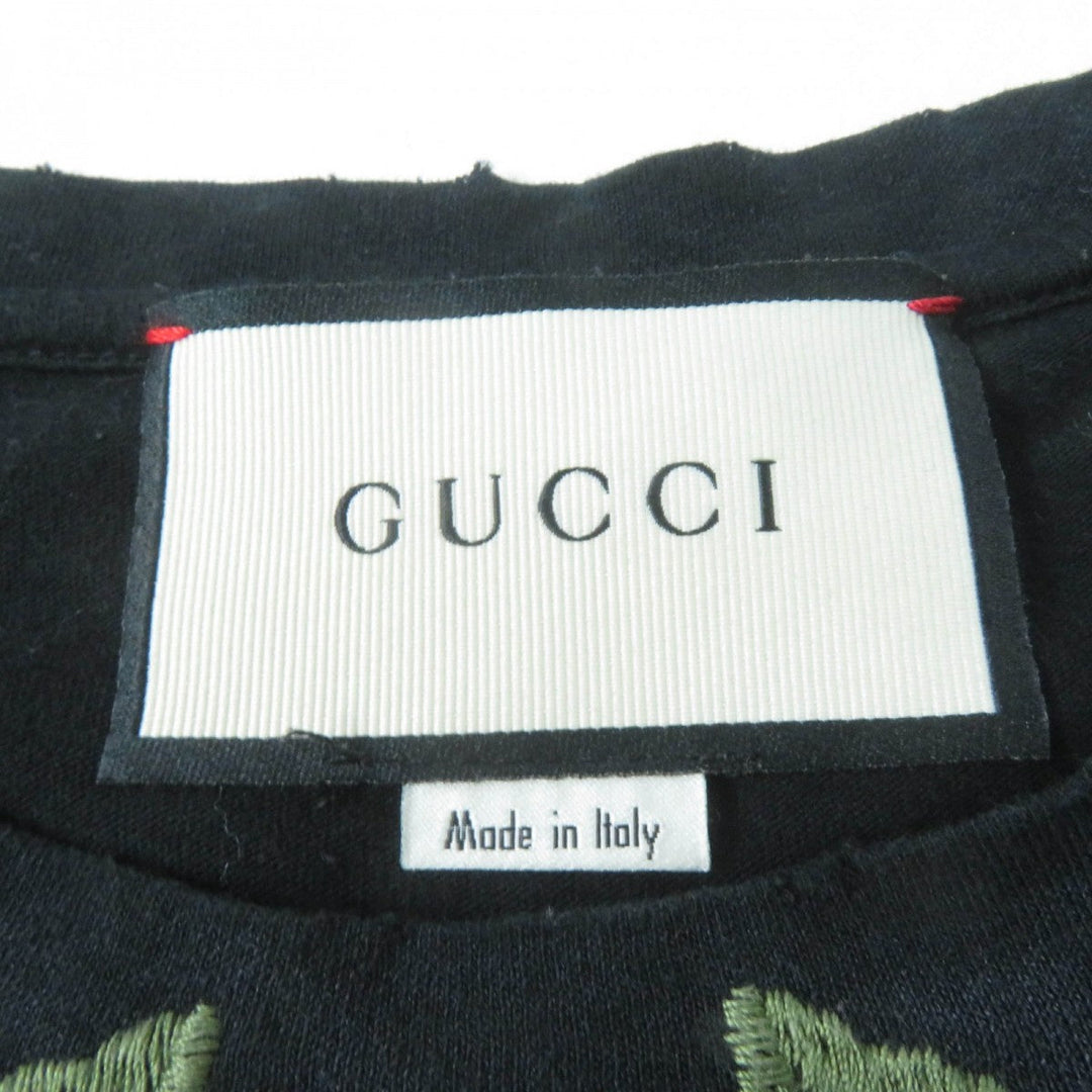 GUCCI Short sleeve T-shirt 457936 Main: 100% cotton, Part: 100% cotton, Part: 100% polyester black Floral Embroidery Tee mens S Used Authentic