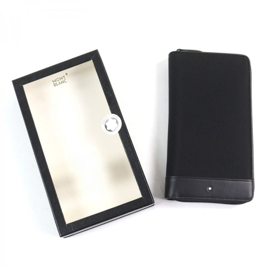 MONTBLANC Long Wallet Purse 115841 Part: Leather black Night Flight Travel Wallet mens Used Authentic
