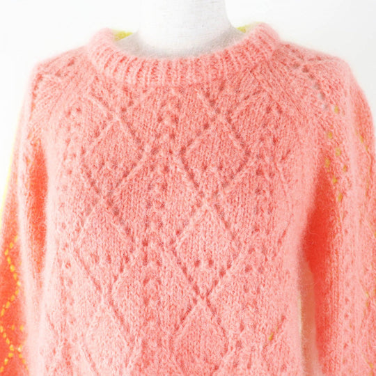 LOEWE knit S359Y14K40 Main: 67% mohair, Main: 28% polyamide, Main: 5% wool, Leather part: calf leather Pink Yellow Women S Used Authentic