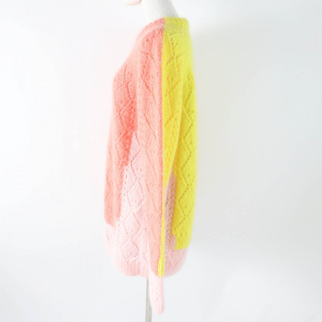 LOEWE knit S359Y14K40 Main: 67% mohair, Main: 28% polyamide, Main: 5% wool, Leather part: calf leather Pink Yellow Women S Used Authentic