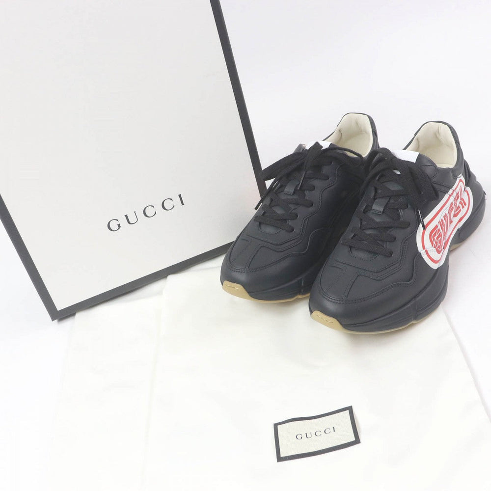 GUCCI Low cut sneakers 523609 Main: Leather black Ryton mens 6.5 Used Authentic