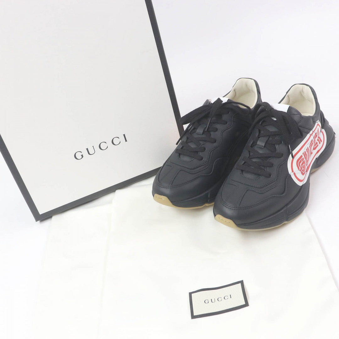 GUCCI Low cut sneakers 523609 Main: Leather black Ryton mens 6.5 Used Authentic