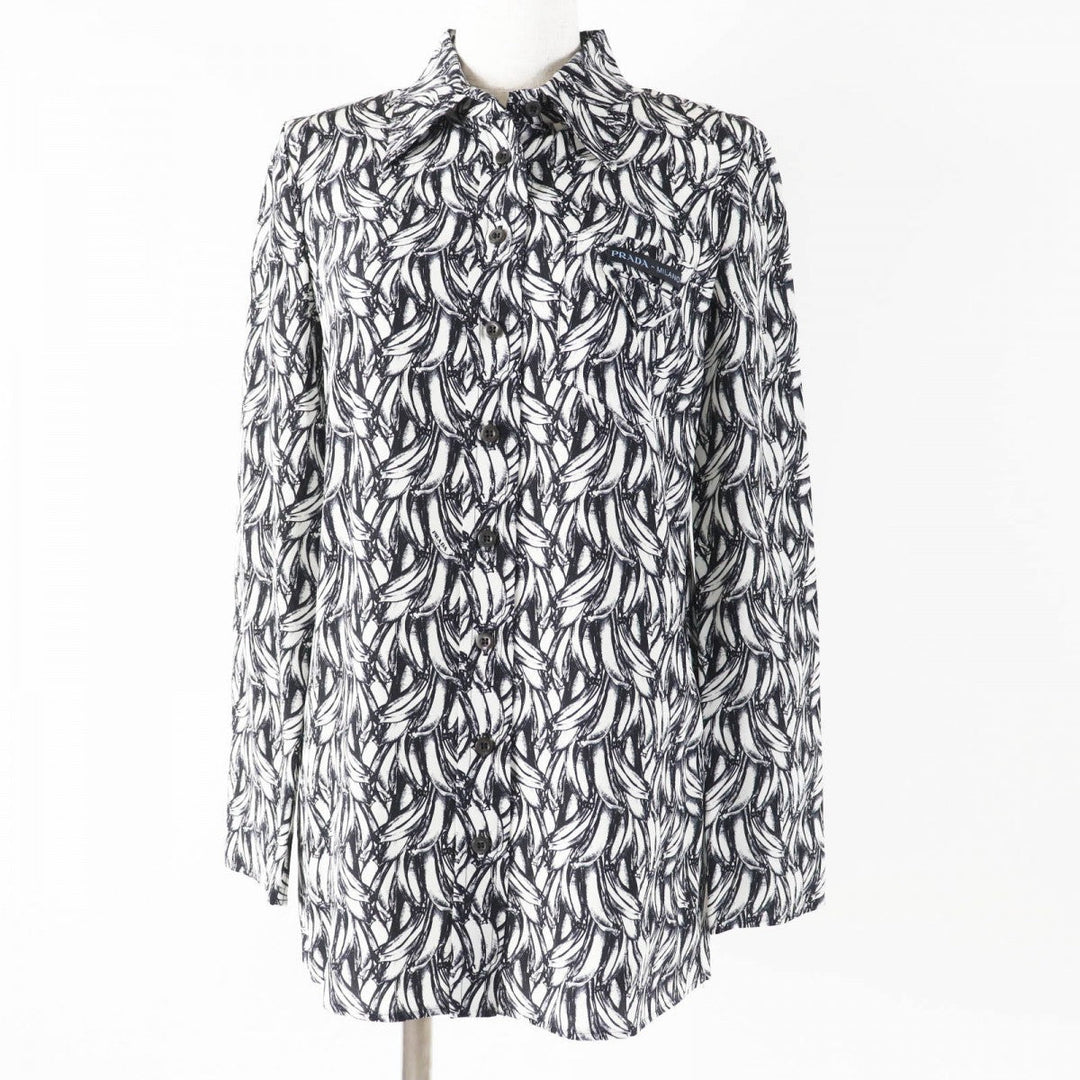 PRADA Long sleeve shirt P491C Main: 100% silk Black White Women 36 Used Authentic