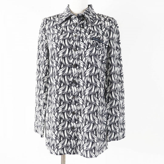 PRADA Long sleeve shirt P491C Main: 100% silk Black White Women 36 Used Authentic