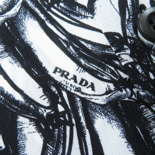 PRADA Long sleeve shirt P491C Main: 100% silk Black White Women 36 Used Authentic