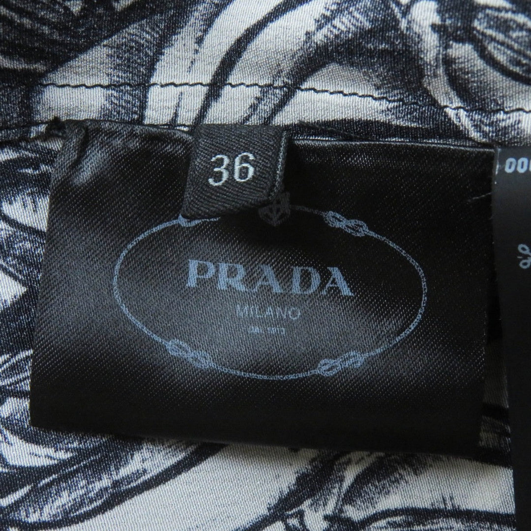 PRADA Long sleeve shirt P491C Main: 100% silk Black White Women 36 Used Authentic
