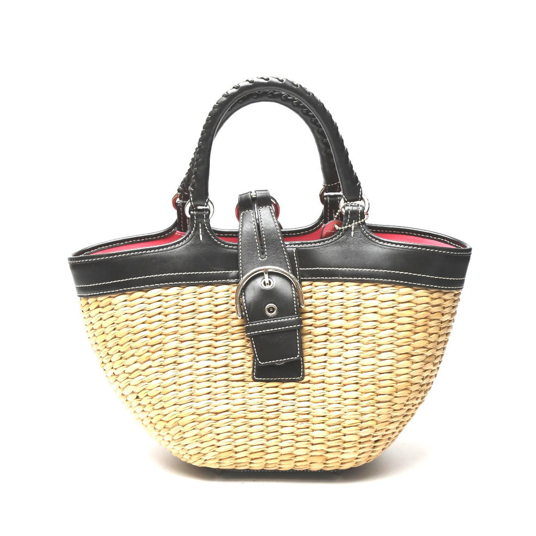 COACH Handbag 6271 Straw, Leather beige Straw x leather Tote Bag Basket bag Women Used Authentic