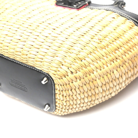 COACH Handbag 6271 Straw, Leather beige Straw x leather Tote Bag Basket bag Women Used Authentic