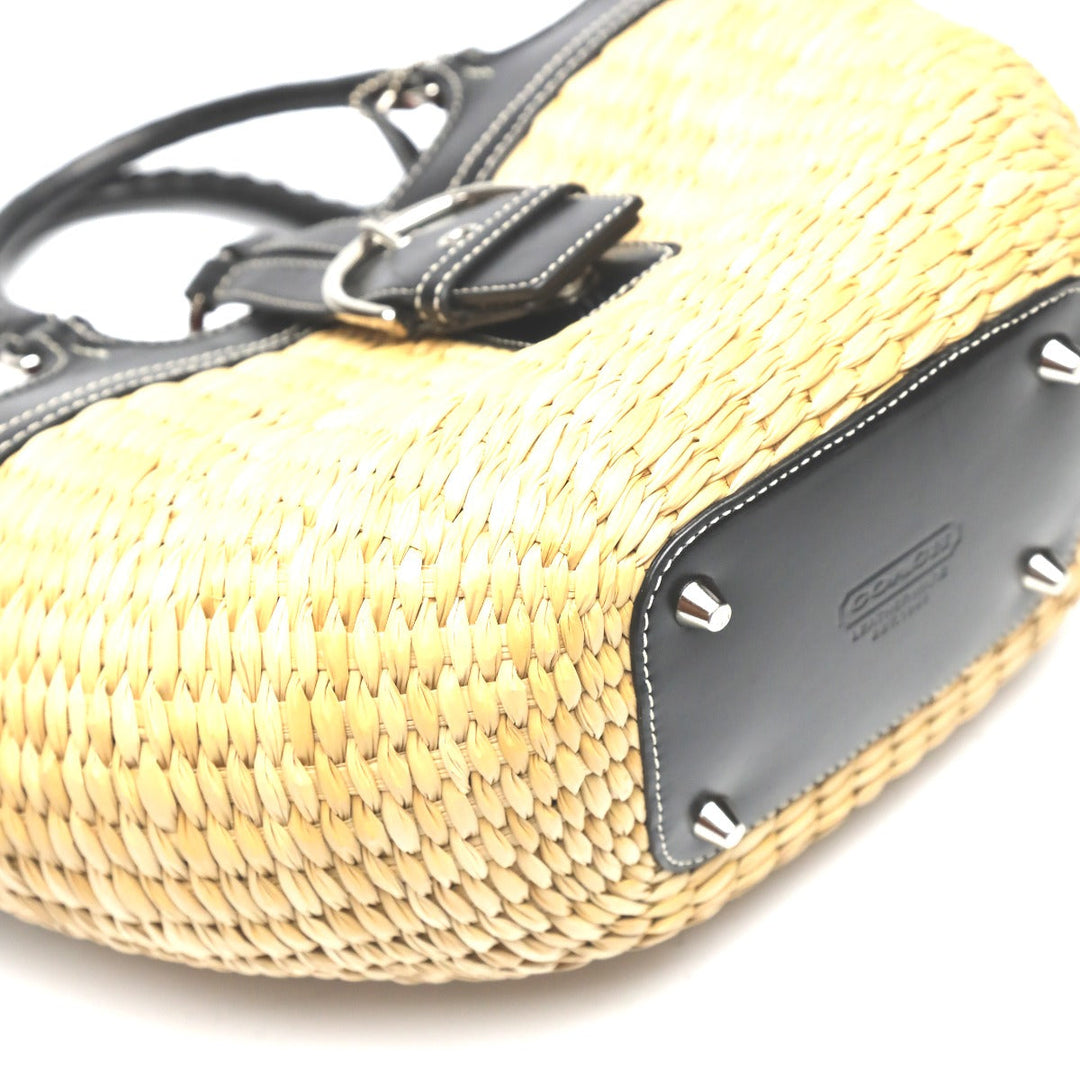 COACH Handbag 6271 Straw, Leather beige Straw x leather Tote Bag Basket bag Women Used Authentic
