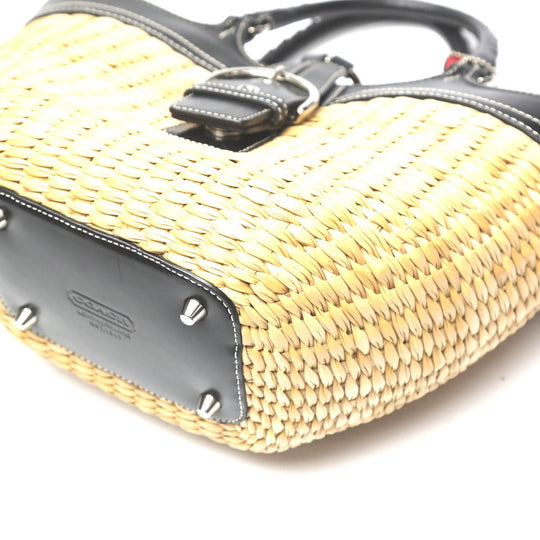 COACH Handbag 6271 Straw, Leather beige Straw x leather Tote Bag Basket bag Women Used Authentic