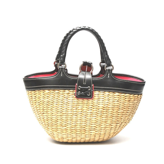 COACH Handbag 6271 Straw, Leather beige Straw x leather Tote Bag Basket bag Women Used Authentic