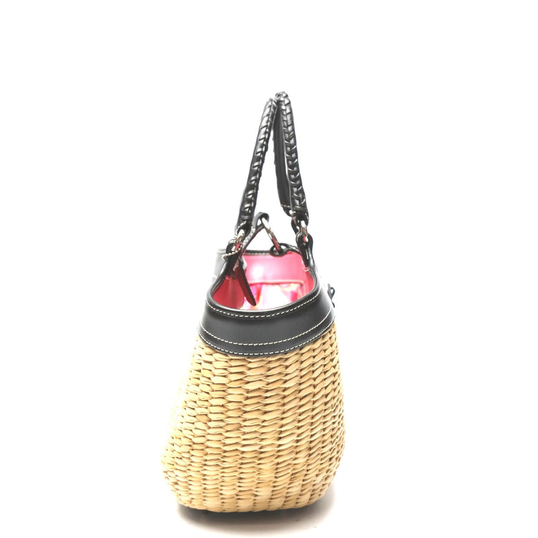 COACH Handbag 6271 Straw, Leather beige Straw x leather Tote Bag Basket bag Women Used Authentic