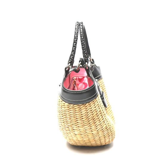 COACH Handbag 6271 Straw, Leather beige Straw x leather Tote Bag Basket bag Women Used Authentic