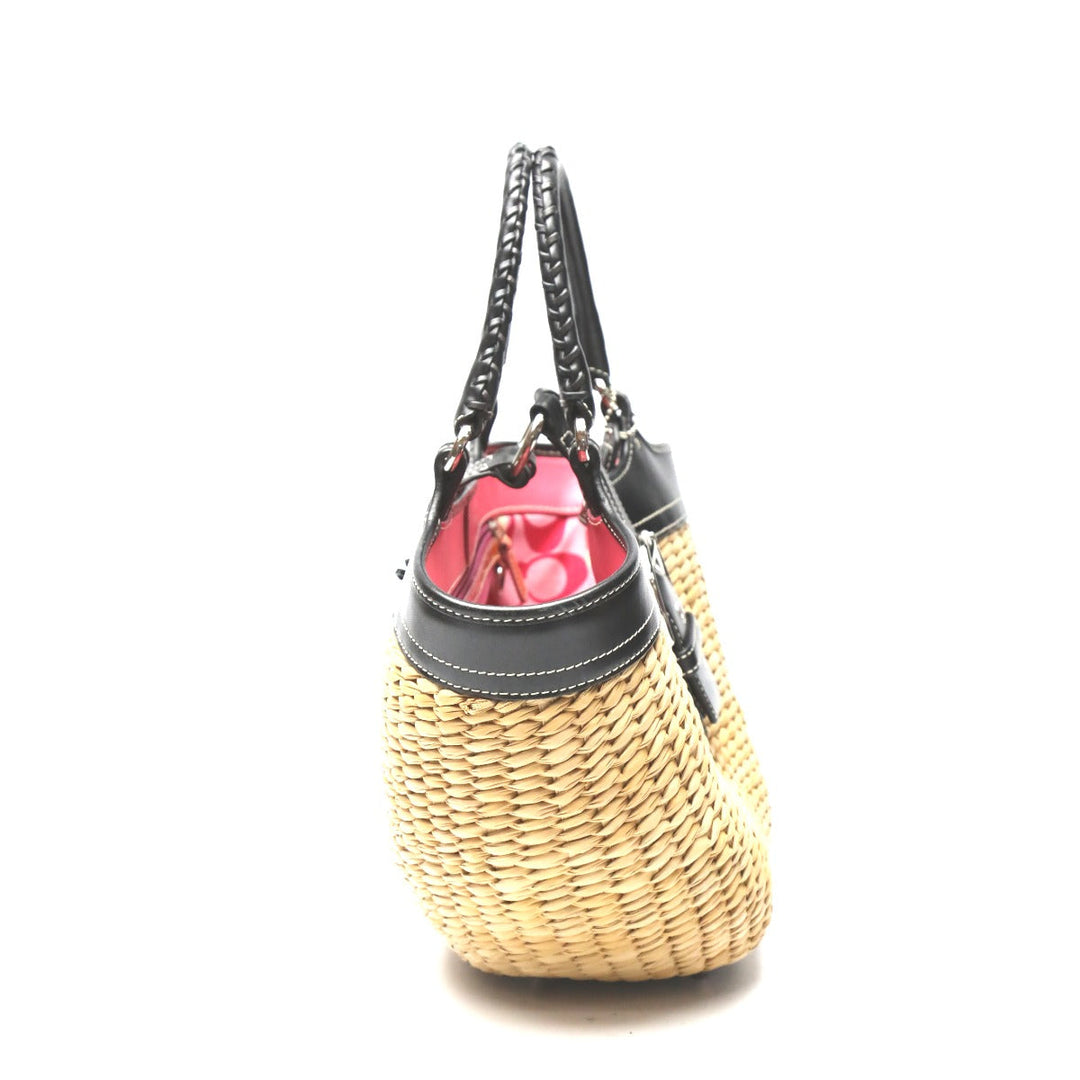 COACH Handbag 6271 Straw, Leather beige Straw x leather Tote Bag Basket bag Women Used Authentic