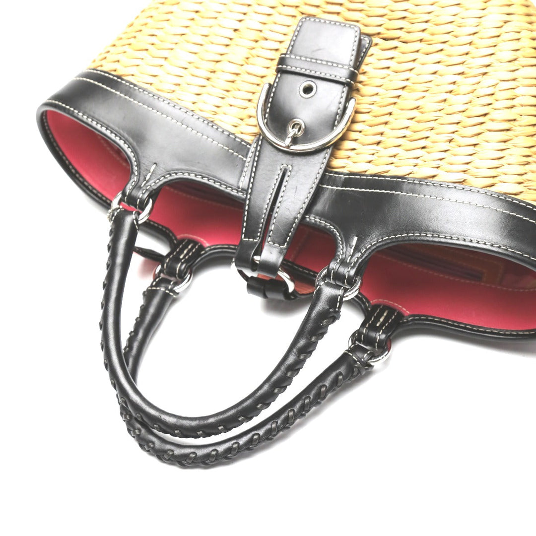 COACH Handbag 6271 Straw, Leather beige Straw x leather Tote Bag Basket bag Women Used Authentic