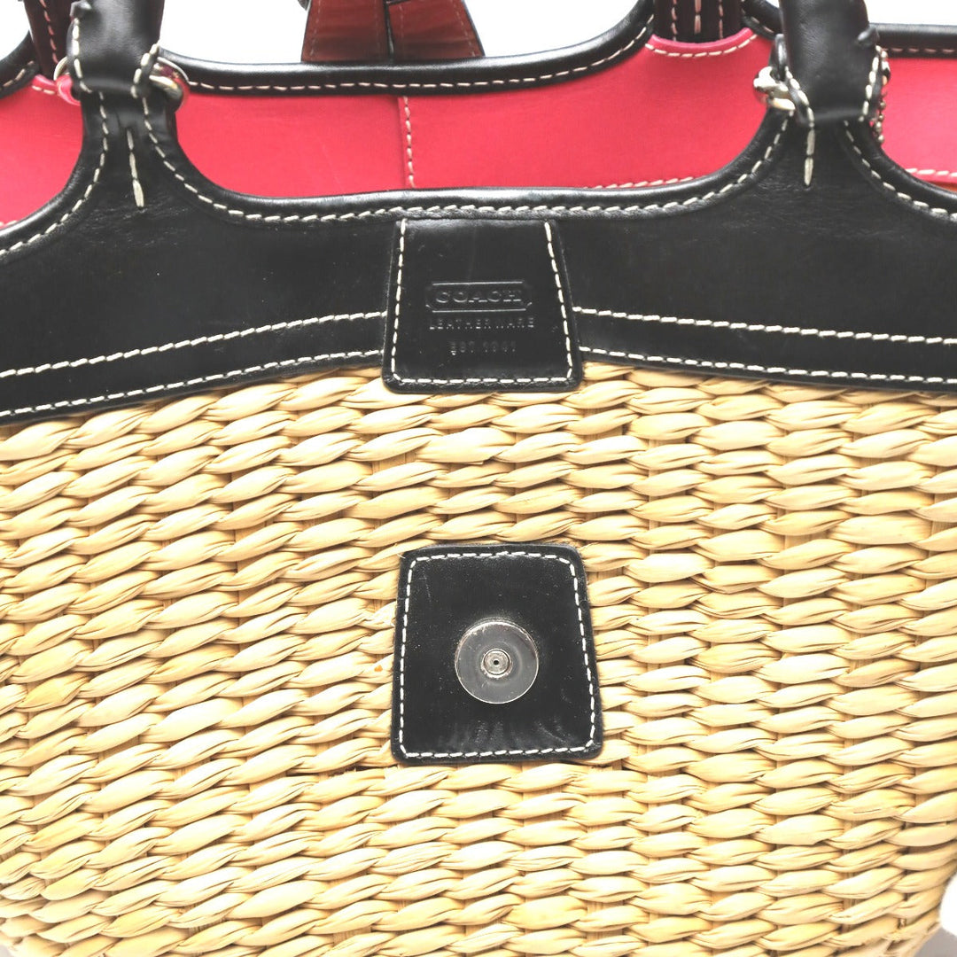 COACH Handbag 6271 Straw, Leather beige Straw x leather Tote Bag Basket bag Women Used Authentic