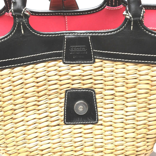 COACH Handbag 6271 Straw, Leather beige Straw x leather Tote Bag Basket bag Women Used Authentic