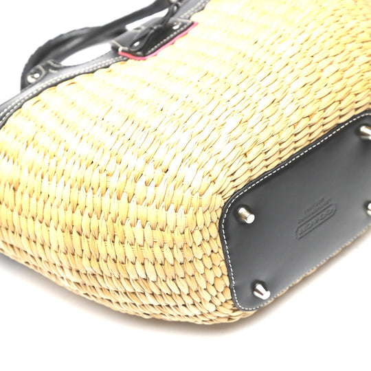 COACH Handbag 6271 Straw, Leather beige Straw x leather Tote Bag Basket bag Women Used Authentic