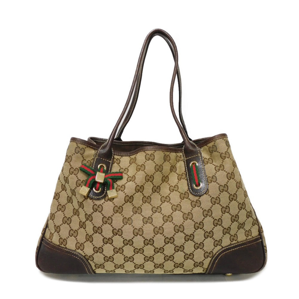 GUCCI Tote Bag 163805 GG canvas x calf leather beige Sherry line Web stripe bow tote
