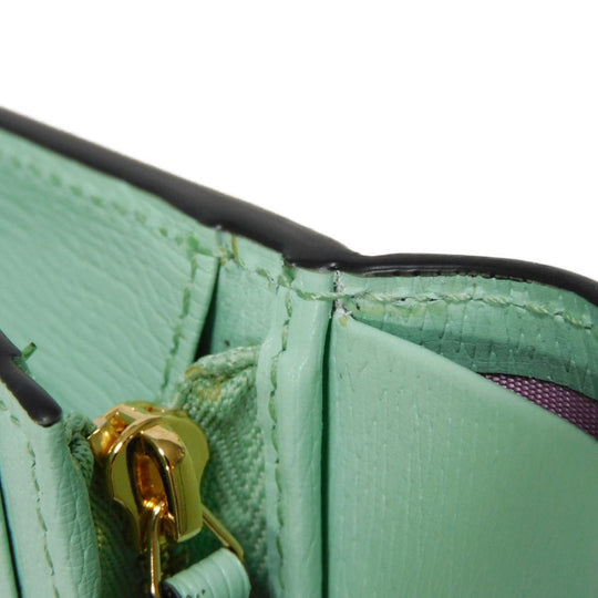 GUCCI Bifold Wallet 701009 U22AG 3067 Textured leather Mint green logo Bananya Compact Wallet