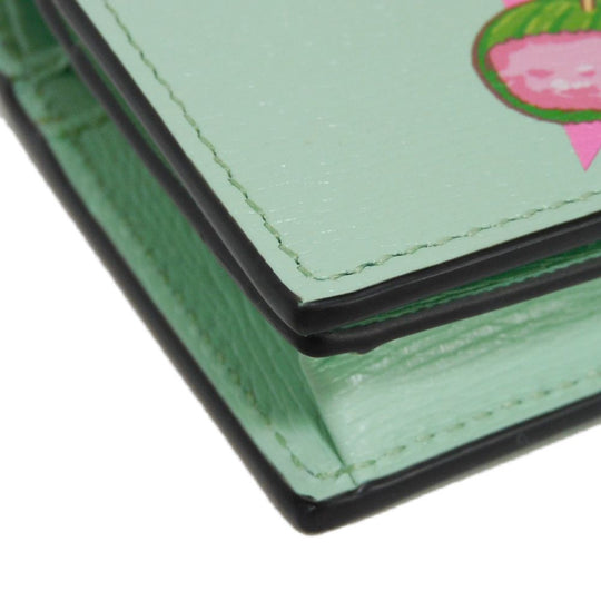 GUCCI Bifold Wallet 701009 U22AG 3067 Textured leather Mint green logo Bananya Compact Wallet